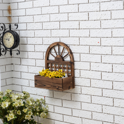 田园风碳化防腐木圆弧花篮木花盆花器壁挂花盆桶 可挂墙上/网格上