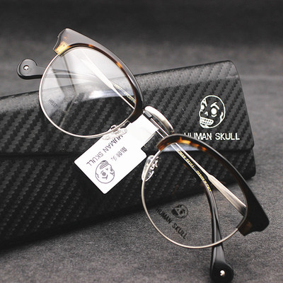 human skull骷髅头眼镜框潮男女文艺圆形眼镜架半框近视眼镜h1517