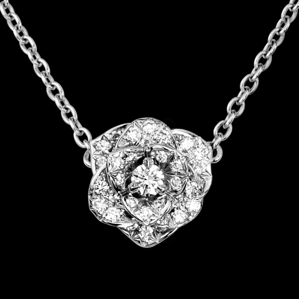 18k白金钻石项链 玫瑰花钻石吊坠 黄金项坠 花型精致款铂金pt950