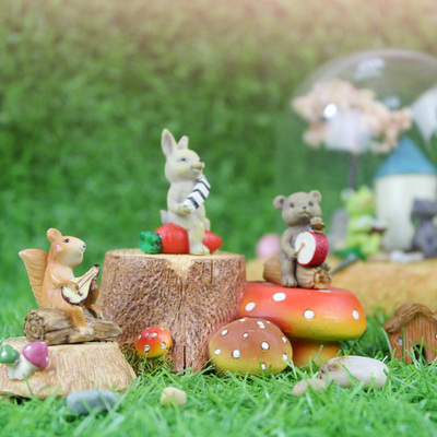 创意zakka田园森林小动物乐团乐器可爱装饰摆件多肉微景观搭配