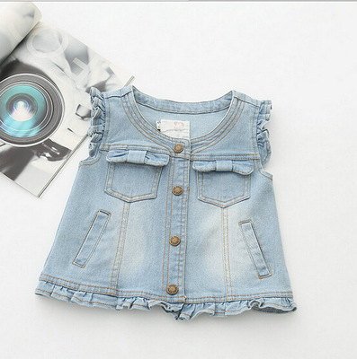 莱卡正品童装2014秋季韩版女童装超版型立体剪裁立领牛仔马甲外套