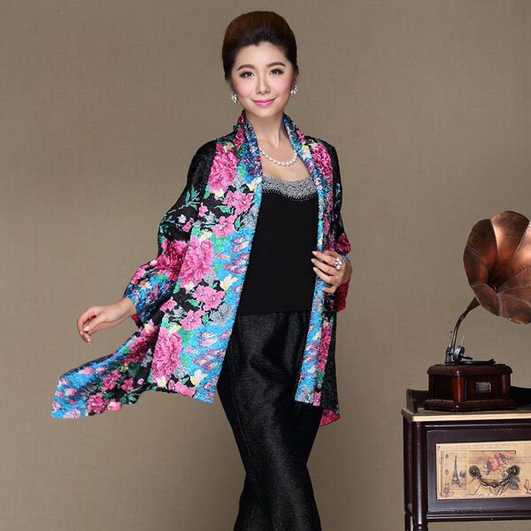 高档妈妈开衫宽松版秋冬款 中老年人披肩中长款 奶奶披风婆婆外套