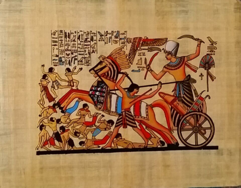 埃及3040战车上骁勇的拉美西斯二世所向披③纸莎草树皮画无框包邮-淘