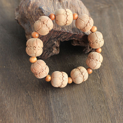 天然肥城桃木双面莲花手链佛珠男士款辟邪开运转运饰品本命年化煞