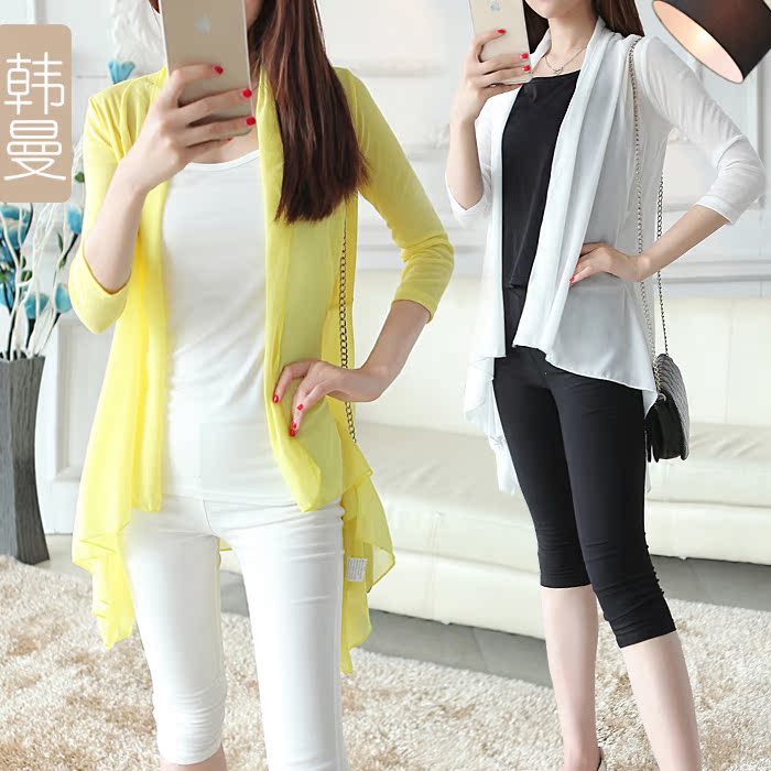 2015 chiffon shirt female summer long section of thin knit cardigan jacket sun protection clothing air conditioning shirt small cape tide
