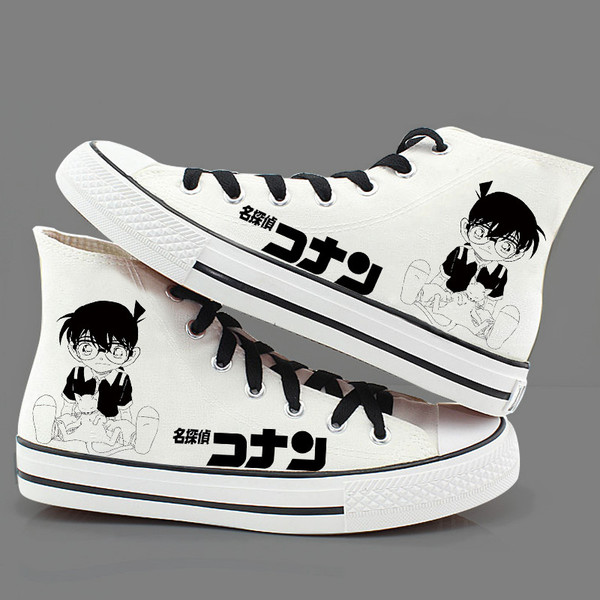 名侦探柯南动漫鞋子工藤新一cos印花帆布鞋男女中学生高帮休闲鞋
