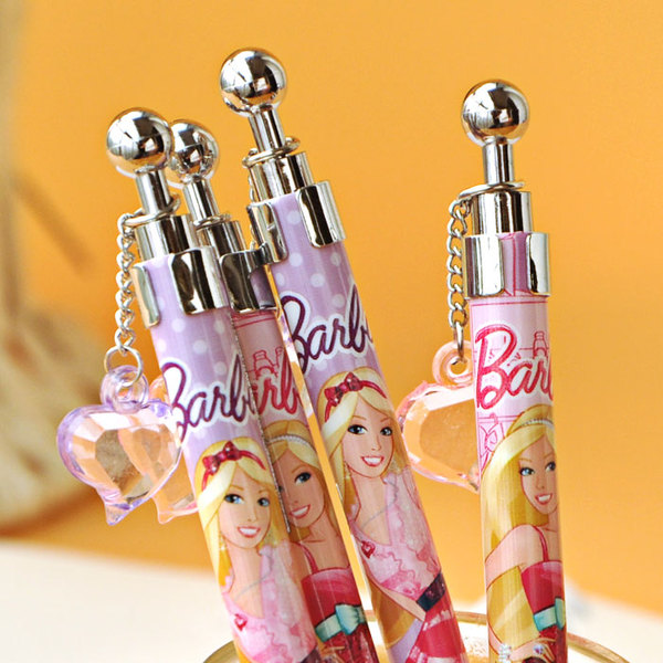 正品芭比公主水晶桃心吊坠自动铅笔0.5mm 可爱小学生文具活动铅笔