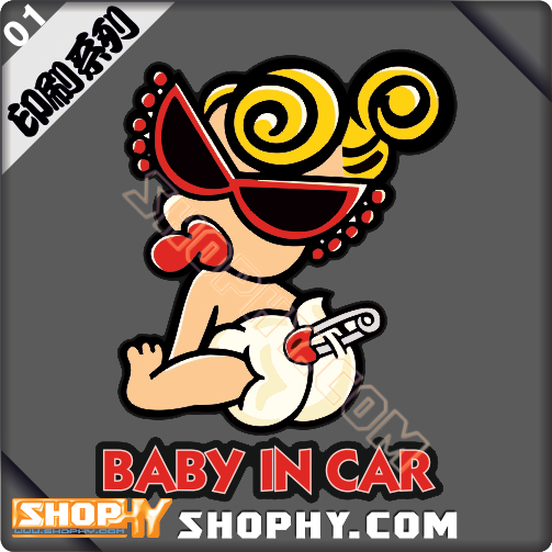 shophy汽车贴3m反光卡通黑超奶嘴b小车内有宝宝baby in car 01