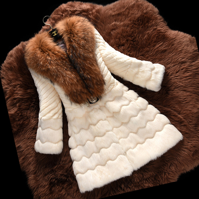 2015秋冬海宁新款高仿貉子毛领七分袖濑兔毛皮草女短款外套