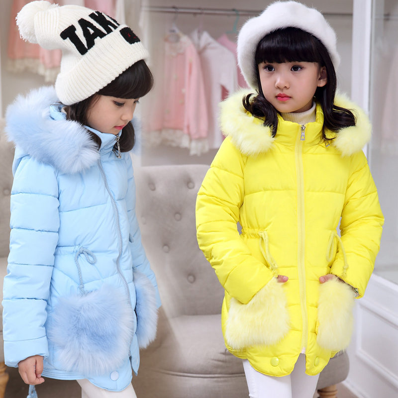 2015 children's clothing girls big virgin cotton long coat thick padded jacket baby children winter clothes