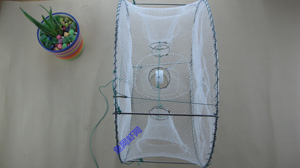 包邮手工制作大号粗不锈钢圆形6孔捕鱼笼捕虾笼虾网地笼有结网布