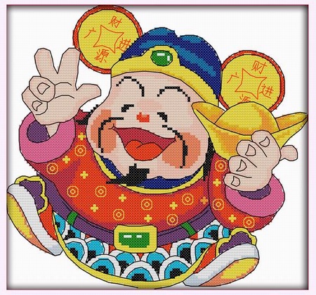 十字绣喜庆招财财神爷金元宝客厅小幅图招财进宝手工刺绣特价新图