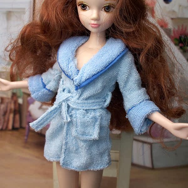 正版芭比娃娃barbie可儿衣服 正品浴袍 家居服 纯棉毛巾睡衣 x32
