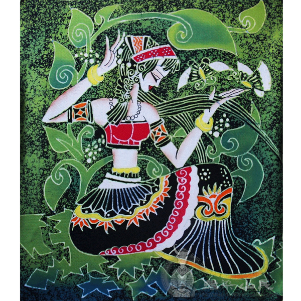 苗族手工蜡染装饰画 蜡染相框画芯 特色工艺品 戏蝶 40x45cm