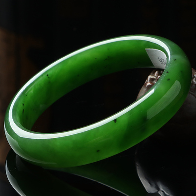 亲宝水晶新疆和田玉碧玉手镯女款 天然翠绿玉石手镯 送证书
