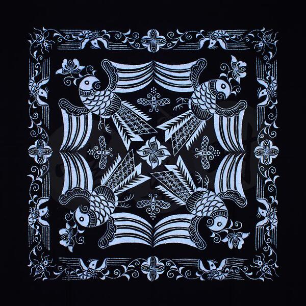 贵州苗族蜡染工艺品 蜡染装饰画 蜡染桌布台布 鸟舞虫鸣115x115cm