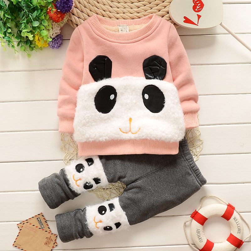 Male and female baby suit 2015 new winter plus thick velvet long-sleeved two-piece tide of children aged 0-1-2-3-4
