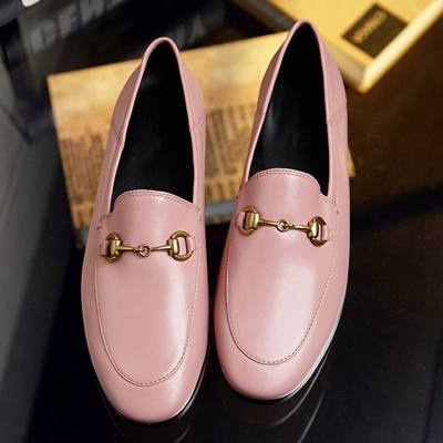欧美大牌真皮简约女鞋平跟粉色休闲鞋 头层牛皮圆头单鞋平底鞋女