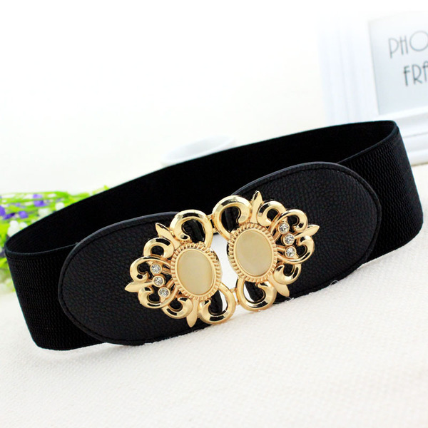 韩版百搭女士松紧腰带金色对扣腰封大衣连衣裙修身弹力装饰宽腰带