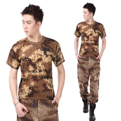 新款 军迷作训短袖荒漠沙漠迷彩服汗衫圆领男女迷彩t恤学生军训服