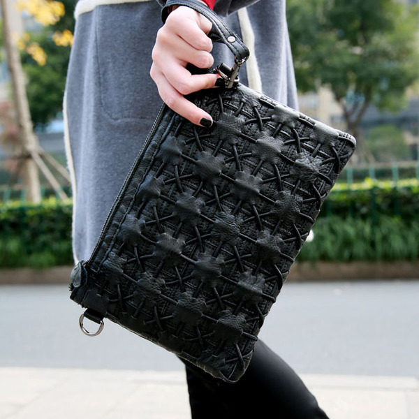 香港it代购女包新款真皮手拿包女士手包 拼皮手抓包进口羊皮包