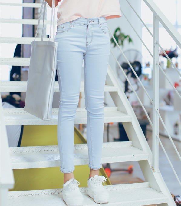 Sign essential autumn Dongguk door elastic super thin Slim wild solid color skinny jeans feet