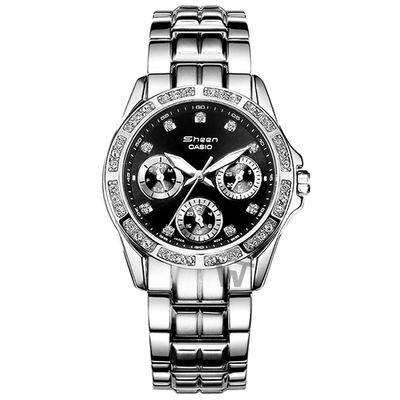 卡西欧casio手表sheen系列时尚镶钻石英女表shn-3013d-1a钢带