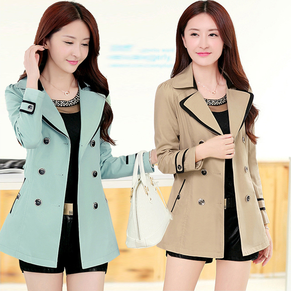 短款风衣女春秋新款韩版修身淑女气质显瘦翻领双排扣女风衣外套潮