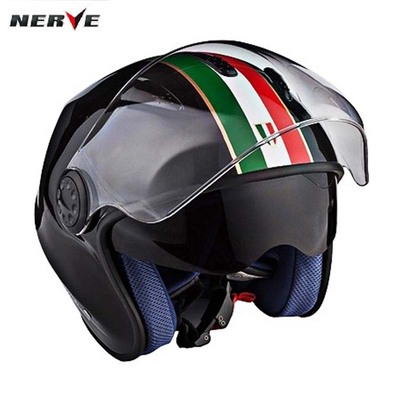 正品德国nerve摩托车碳纤维头盔半盔 冬季安全双镜片保暖头盔男女