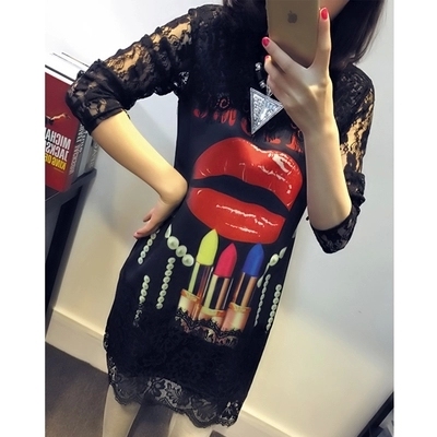 标题优化:大码女装2015秋装 加肥加大中长款连衣裙 200斤胖mm蕾丝打底T恤潮