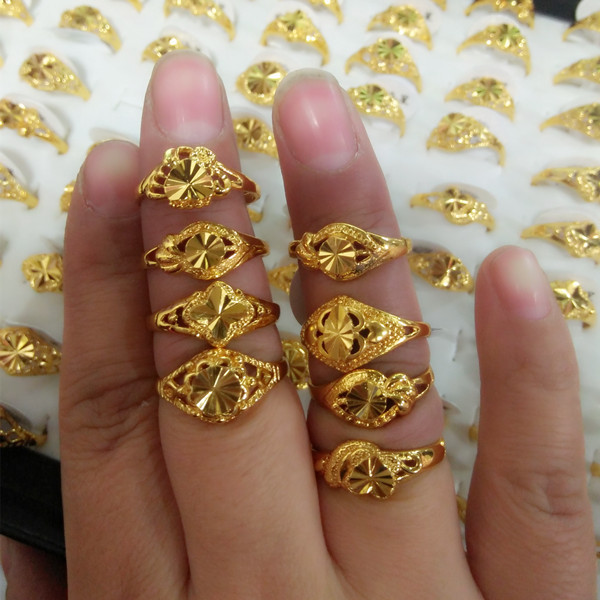 土豪金花朵戒指仿黄金戒女士黄铜24k女指环广告礼品电影道具批发
