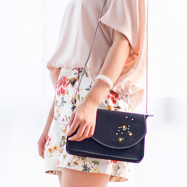 飘生活 手工定制牛皮镶钻星座单肩斜挎方包女式包包真皮小挎包