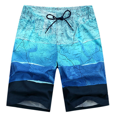 地图蓝夏季男士沙滩裤男速干宽松大码欧美潮海滩度假休闲五分短裤
