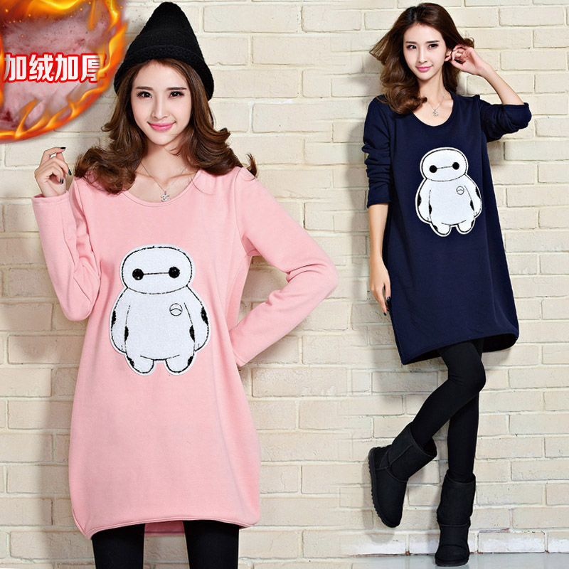 Plus velvet warm bottoming shirt long section long-sleeved T -shirt women large size women fat mm Autumn autumn and winter coat loose