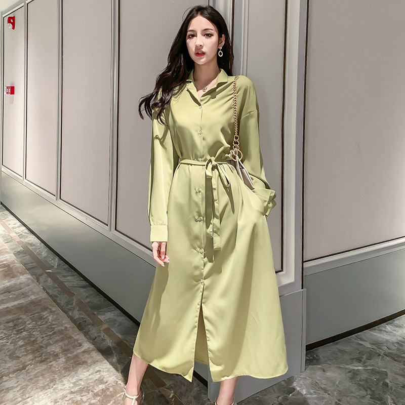 フランス風早秋新作レトロ無地ロングワンピース ワンピース Kiyoyo