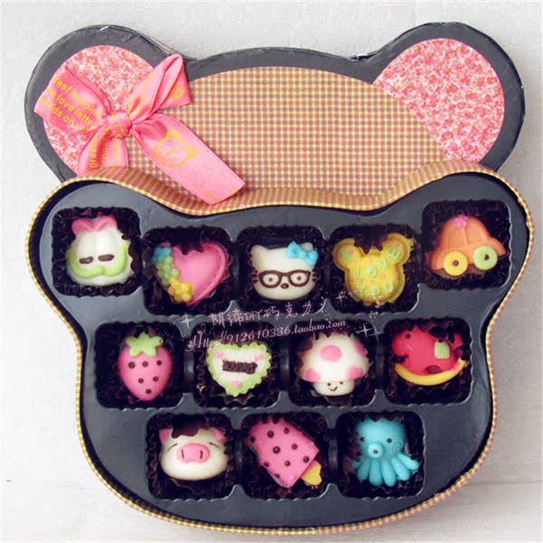 手工巧克力diy卡通巧克力礼盒装小熊礼盒节日礼物代可可脂包邮