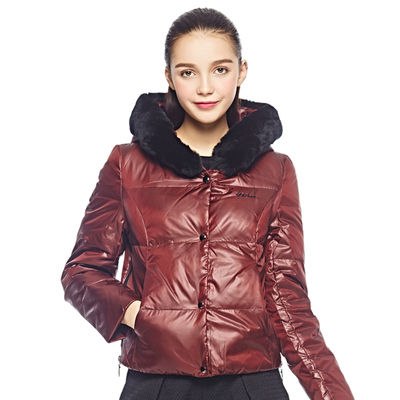 yeshon/雁皇秋冬新款女装 奢华獭兔毛领短款连帽羽绒服女yiw6f97