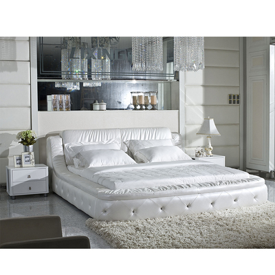 丽星皮床 双人床 现代简 皮艺床婚床品牌床真皮床1.8米软床送货