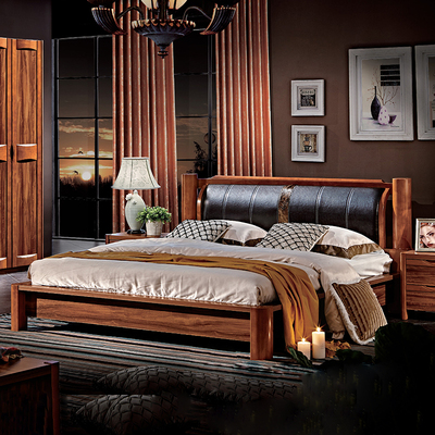 木氏王朝紫金梨木家具实木双人床1.8米高箱床中南亚卧房大床包邮