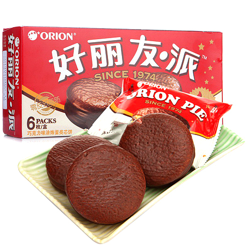 好丽友派 巧克力味蛋类芯饼干 巧克力派204g(34克*6枚)零反式脂肪