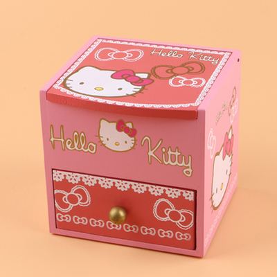 粉色kt猫首饰盒卡通木质饰品盒hellokitty化妆盒珠手饰盒儿童礼物