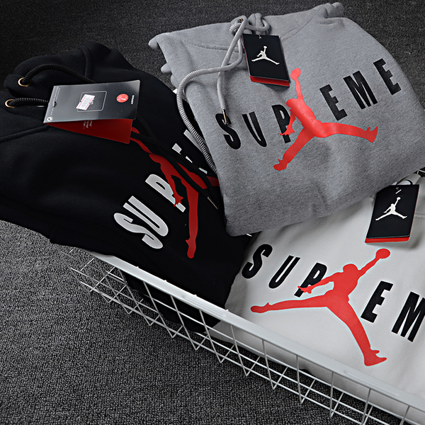 潮牌supreme air jordan联名加绒卫衣帽衫 棒球连帽aj运动卫衣男