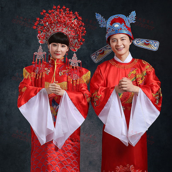 中式婚礼新郎新娘秀禾服龙凤装古装影楼婚纱照旗袍新娘敬酒服装