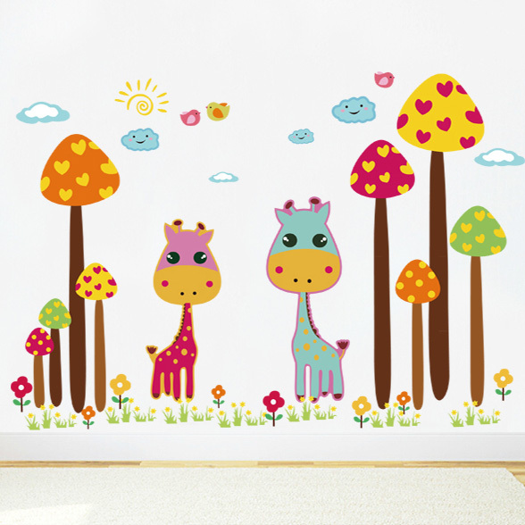 卡通小动物长颈鹿儿童墙贴纸 幼儿园布置装饰贴 房间玄关贴图贴画