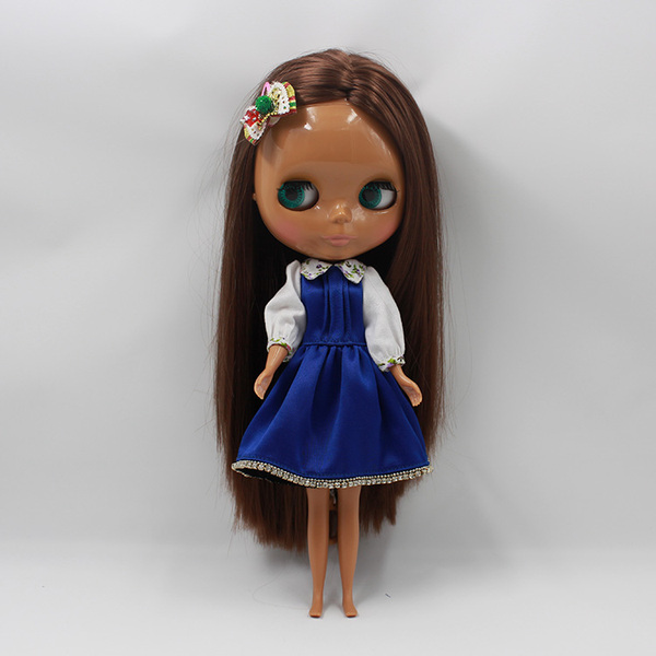 takara blythe小布娃娃 超黑肌棕色中分长直发小布 适合改娃收藏