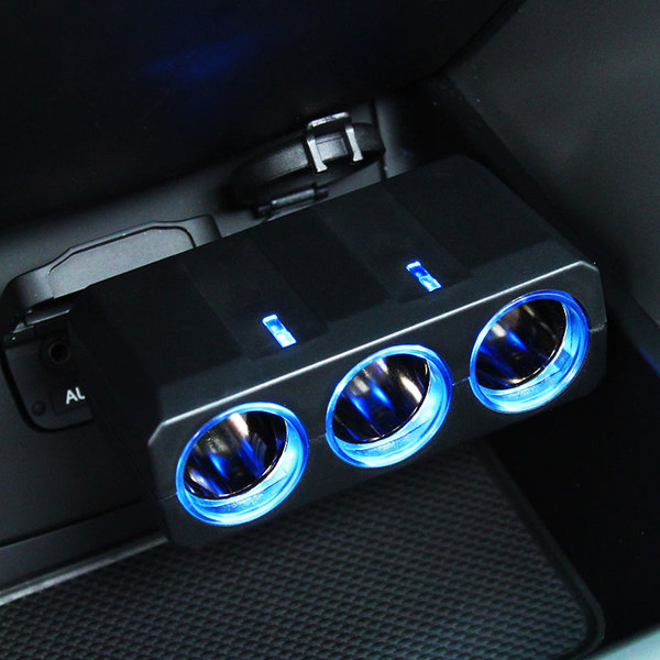 日本yac一拖三点烟器车载充电器汽车用一拖二一分三可折叠点烟器