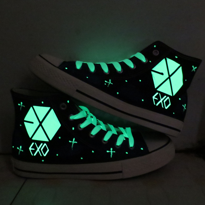 exo high-top canvas shoes women canvas shoes, hand-painted luminous Korean students shoes Kris Wu Han deer fluorescence tide shoes