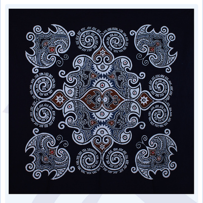 少数民族工艺品苗族蜡染画壁挂蜡染桌布台布 鸟蝠鱼(一)90x90cm