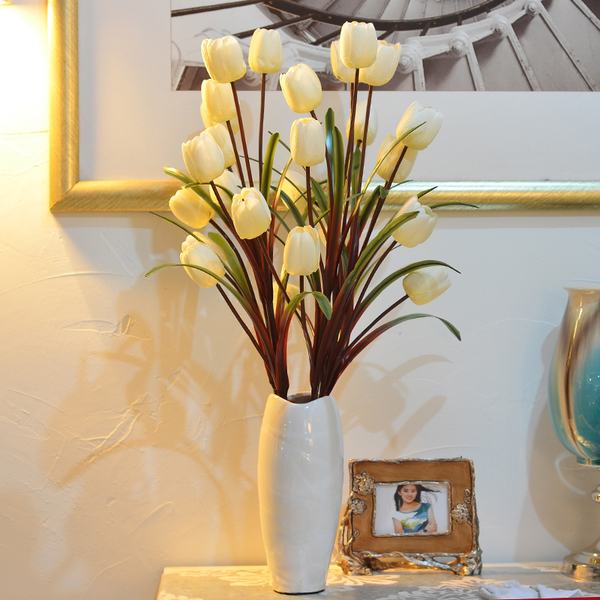 仿真郁金香套装绢布假花中式摆件室内客厅家居花艺高档装饰品包邮