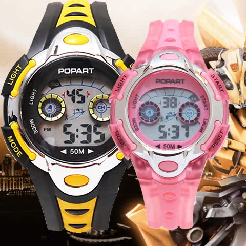 popart新款大黄蜂男女孩儿童多功能防水彩光初高中小学生电子手表